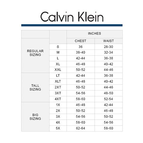 calvin klein underwear men size chart